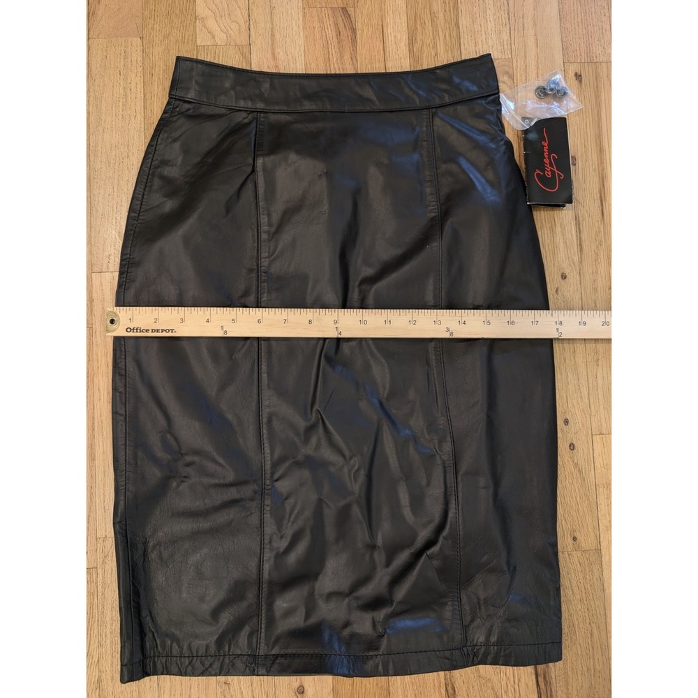 Vintage Cayenne Genuine Black Leather Long Skirt Size 7 / 8 Medium - Picture 5 of 13